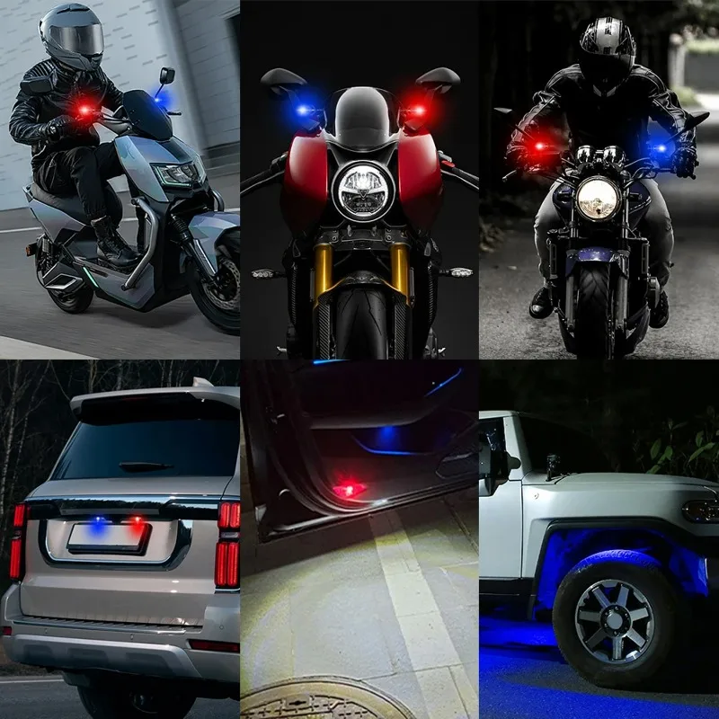 2pcs/set Mirror Light LED Red Blue Strobe Lights Headlight Turn Signal Indicators Safety Warning Lamp Motorcycle Accessories