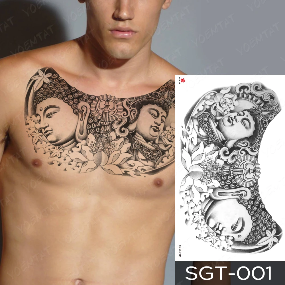 Large Chest Tattoo For Men Gothic Cross Bird Waterproof Temporary Tatoo Sticker Clavicle Waist Back Art Designs Women Fake Tato