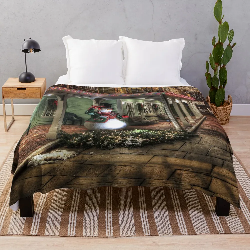 Christmas Town Snow Man & Lights Throw Coperta Cosplay Anime Fluffy Coperta Soft Plaid Coperte Decorative