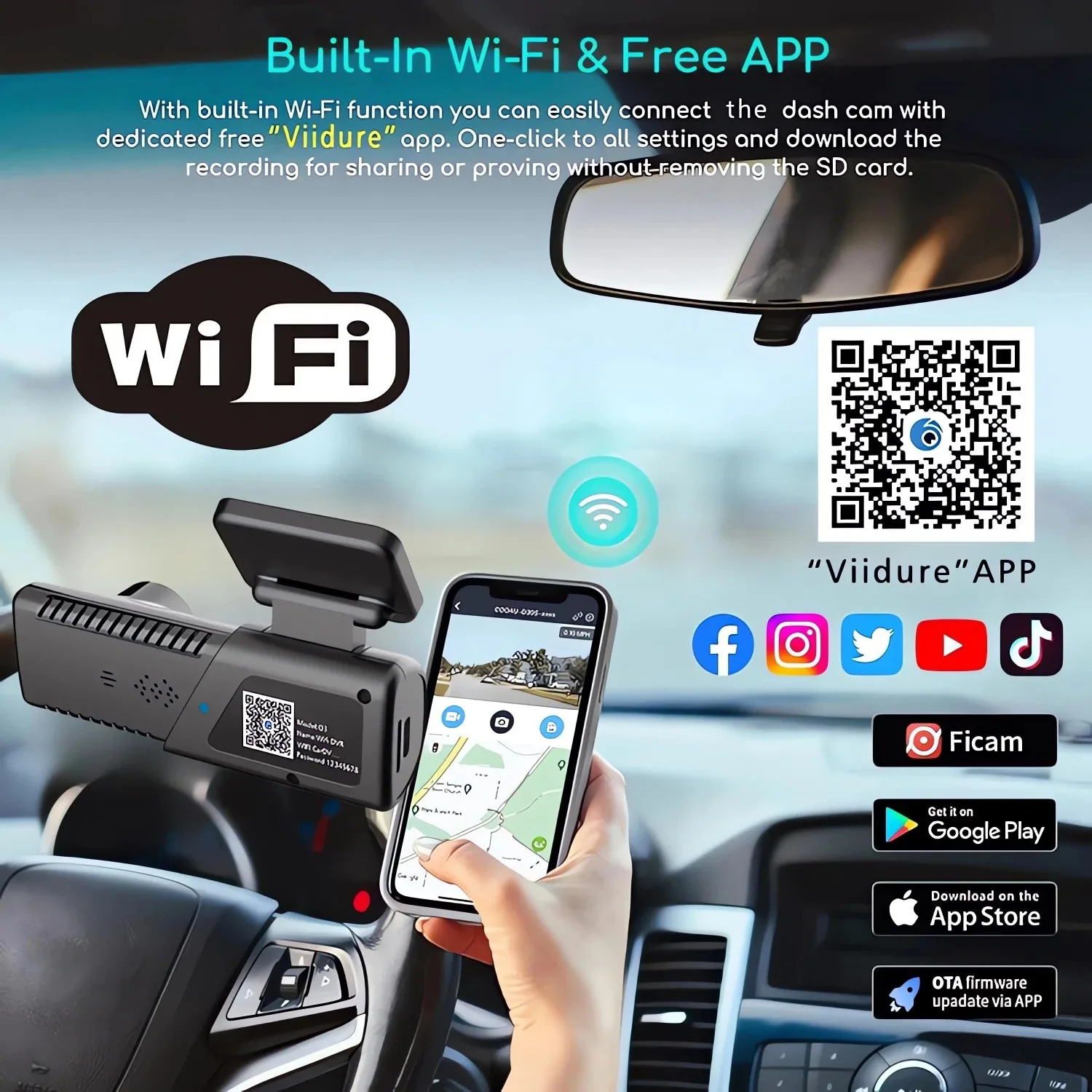 2k 1440P HD WiFi Dash Cam for Car DVR Camera Video Recorder Auto Night VisionWDR Voice Control Wireless 24H Parking Mode