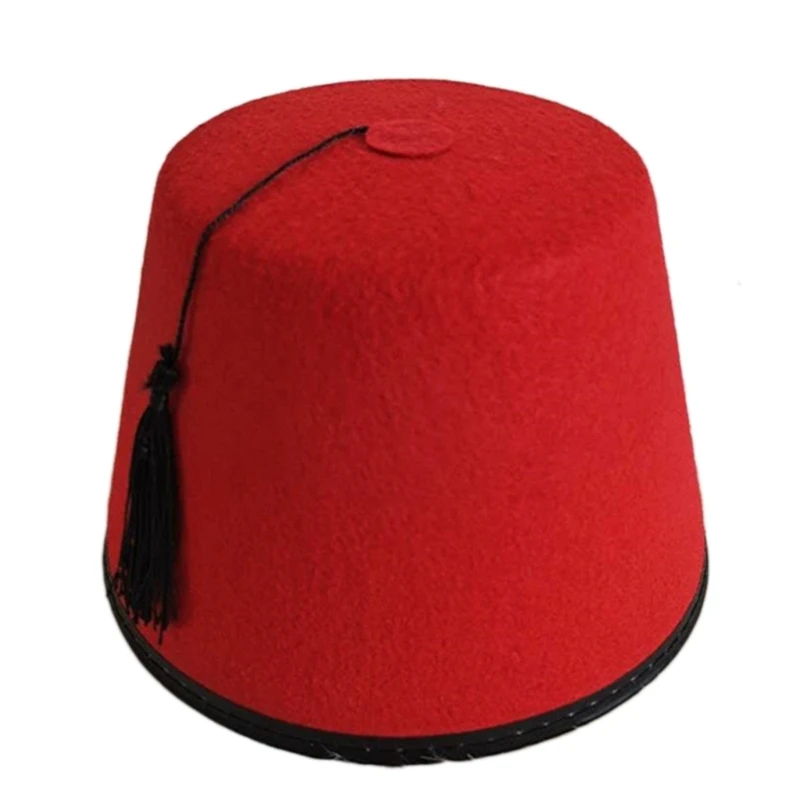 Red Fez Hat Traditional Moroccan Hat Tarboosh Hat Beanie Cap Flat Top Hat Soft Comfortable Universal Ottoman Turkish Hat