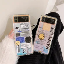 

Fashion Smiling Face Tags Phone Case for Samsung Galaxy Z Flip 3 5G Hard PC Back Cover for ZFlip3 Case Protective Shell