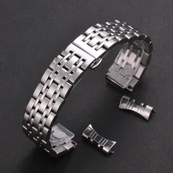 Solid Stainless Steel Butterfly Buckle Watch Band, 304L Metal Wrist Strap - 22mm (Silver)