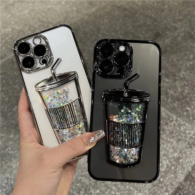Funda de arena movediza líquida con purpurina para iPhone 13, 14, 15 Pro Max, Protector de lente de cámara cerrado, Funda suave chapada de lujo - Image 3