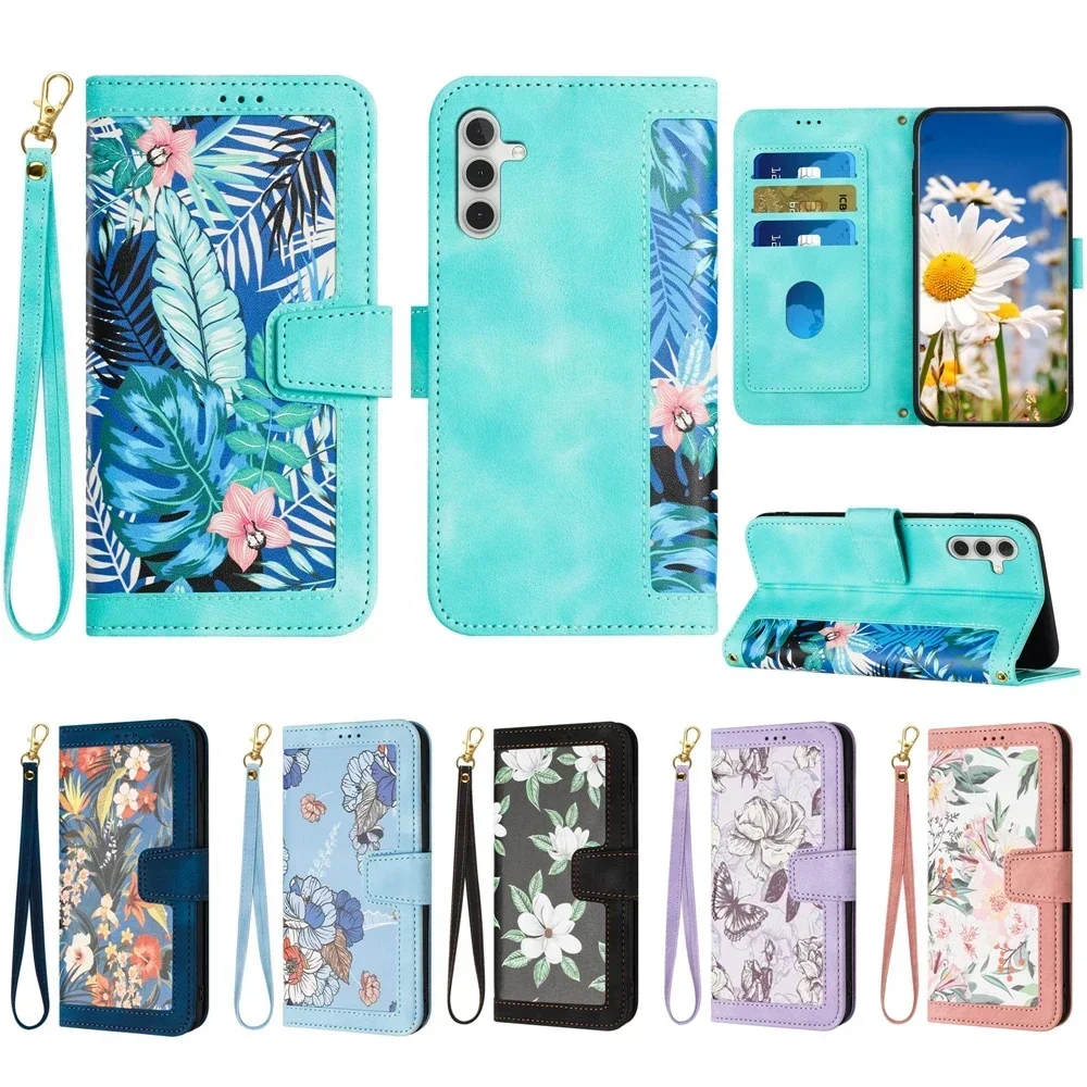 3D Flower Leather Flip Wallet Phone Case with Strap