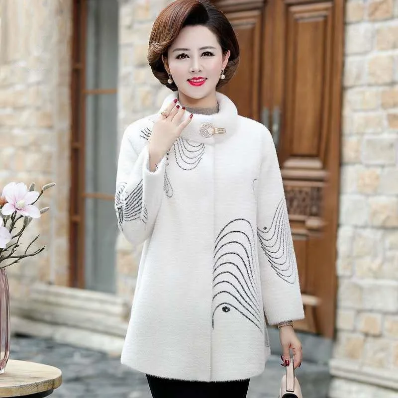 Middle Aged Mother Outfit Autumn And Winter Coat Noble Mid Length Imitation Mink Fur Coat Middle Aged  Fashion Autumn Clothing