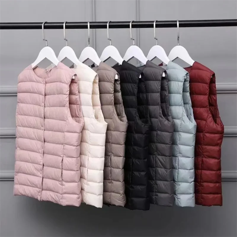 Glossy White Duck Down Jacket Women's Mid-length Loose Padded Jacket Stand-up Collar Bread Jacket