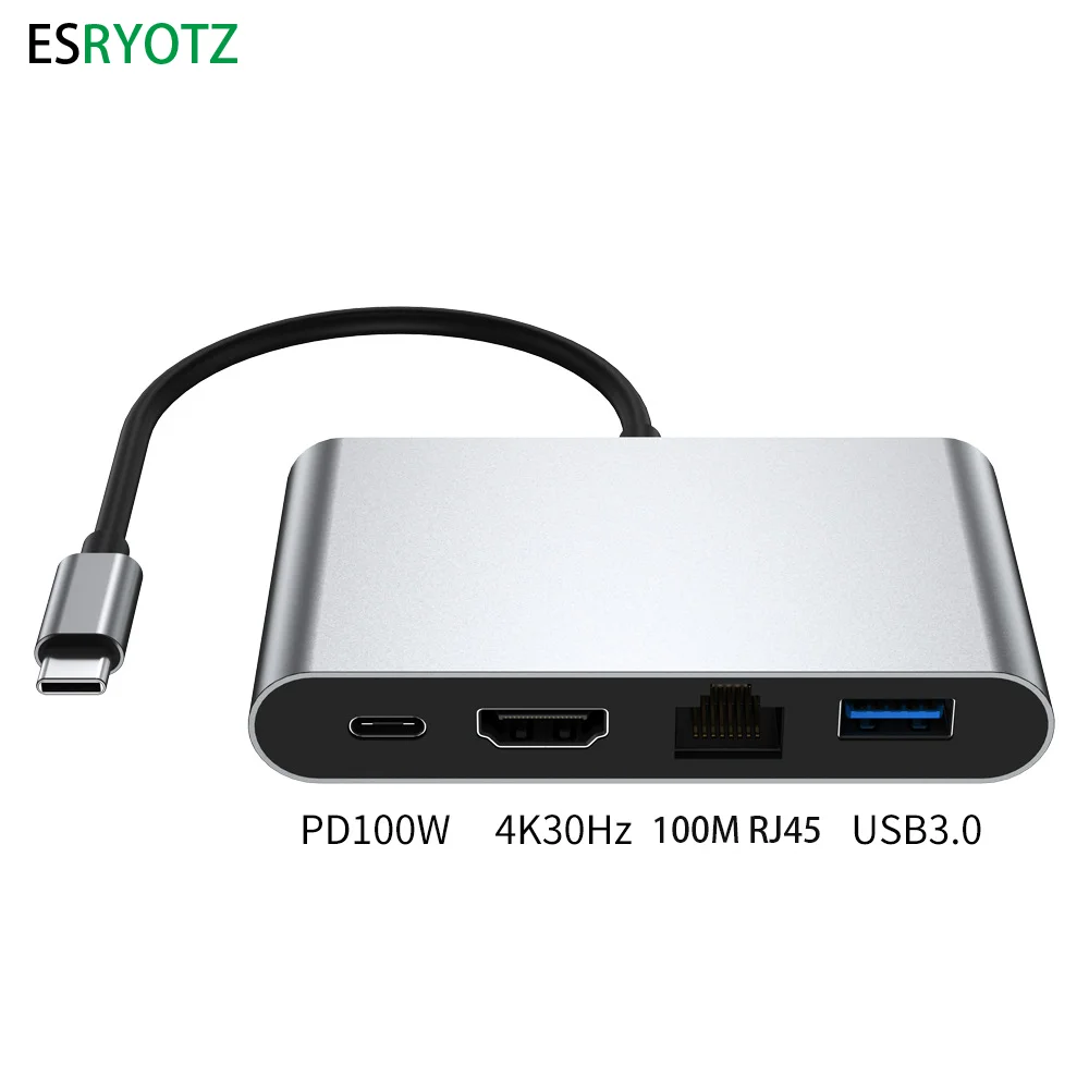 맥북용 C타입 허브 도킹 스테이션, 4 인 1, USB C to HDMI 호환 어댑터, USB 3.0 PD 고속 충전, C타입 to HDMI 컨버터