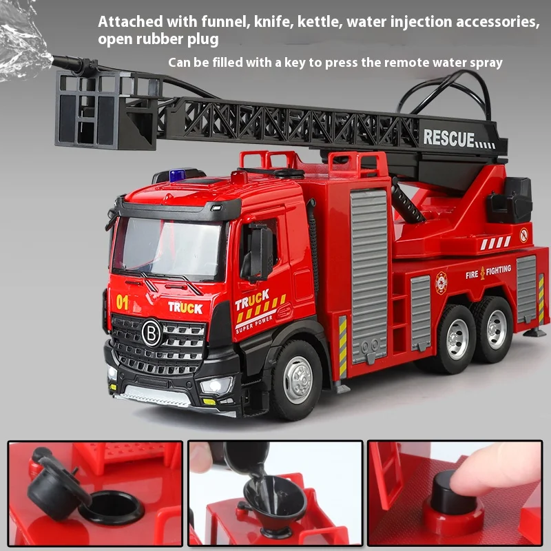 Large 1:18 Fire Truck Alloy Water Tanker Truck Diecast Model