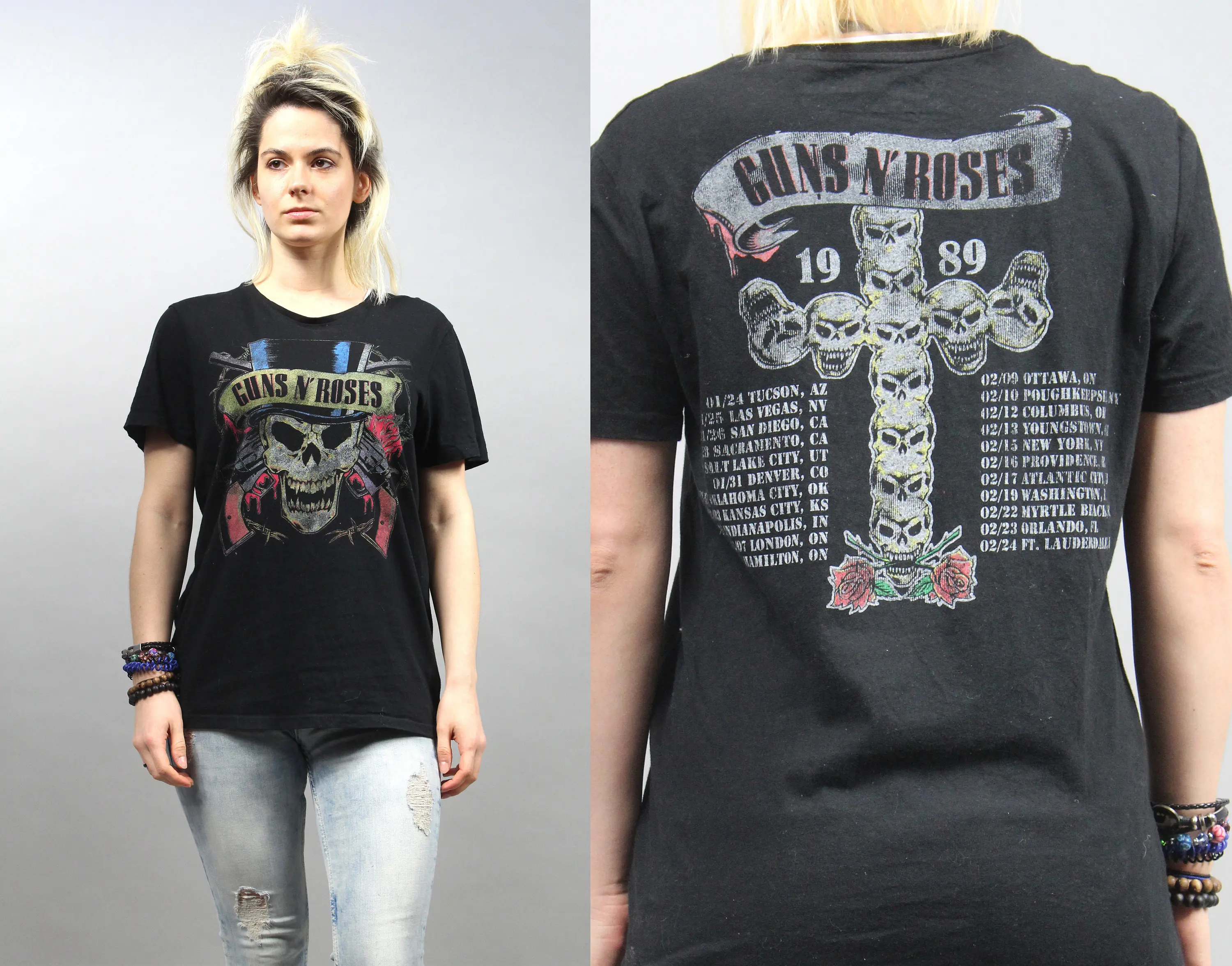 T-Shirt Vintage Guns N Roses 1989 American Concert Tour, L'Appetito Per La Distruzione Double Sided Rock'N Roll Tee, Medium