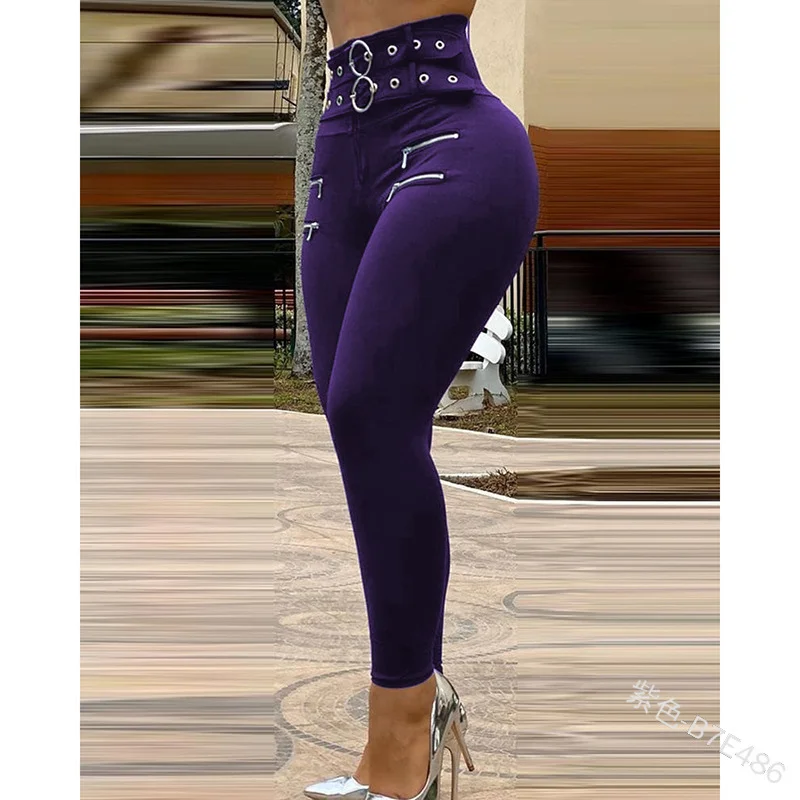 

Sexy Skinny Trousers for Ladies Casual Harajuku Pant with Zipper 2023 Women Fashion Elegant Solid Color High Waist Button Pants