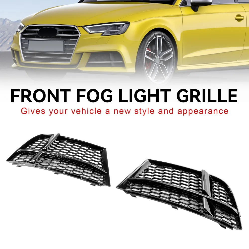 2X Car Front Bumper Fog Light Grille Grill For AUDI A3 8V S-LINE SEDAN SPORTBACK CONVERTIBLE 17-19 Honeycomb Mesh Fog Lamp Cover