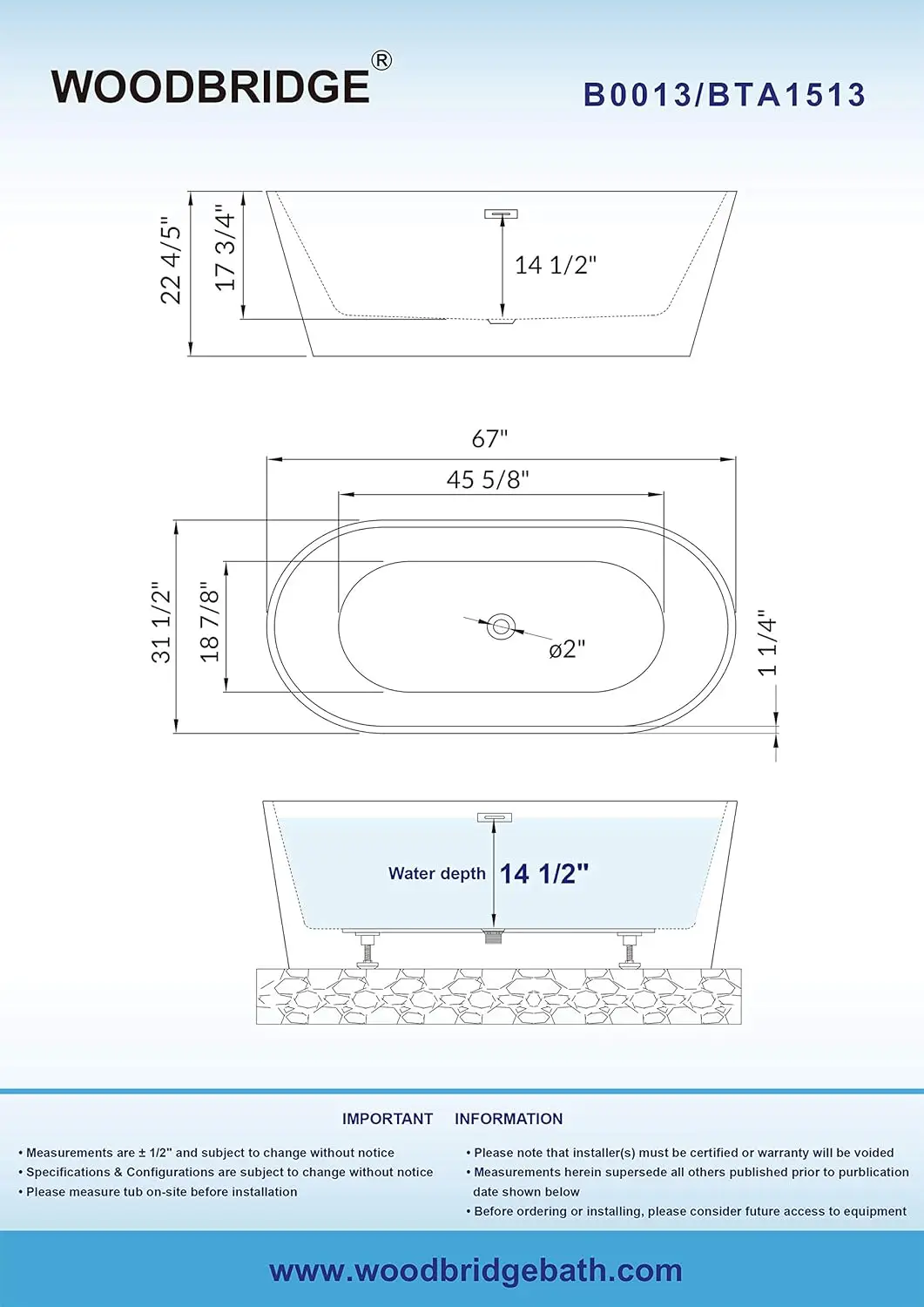 Acrylic Freestanding Bathtub Contemporary Soaking White Tub with Brushed Gold Overflow and Drain Easy to clean bathtub 6