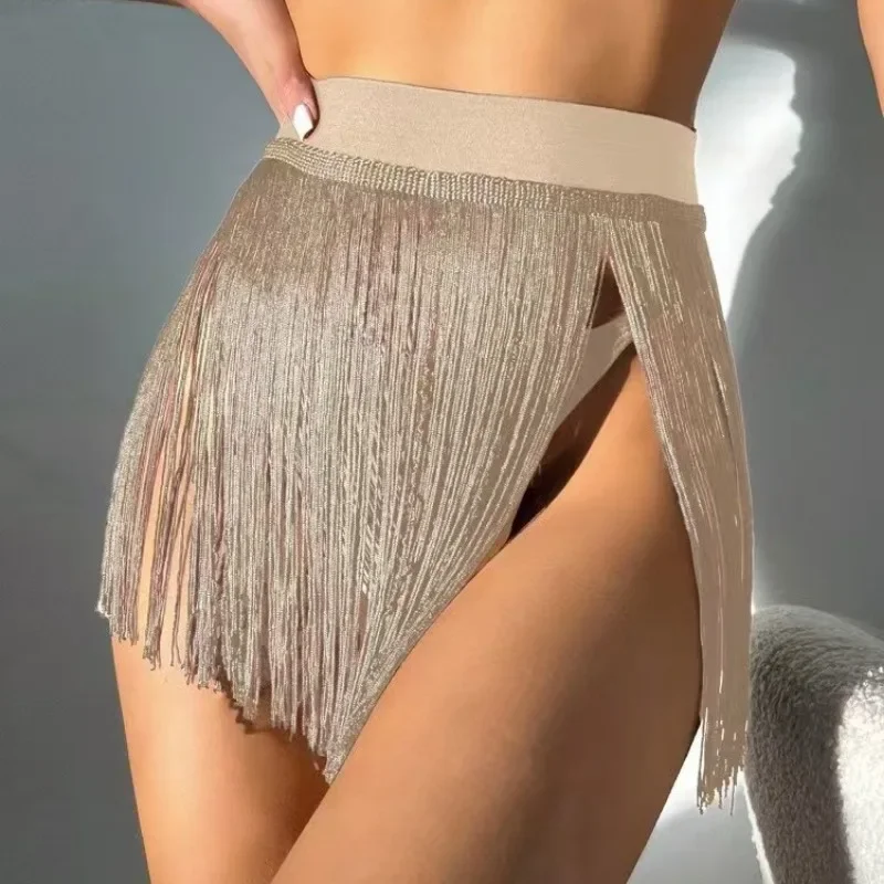 Women's High Waist Fringe Tassels Mini Beach Skirt Black Solid Summer Ladies Girls Party Pu Rock Clubwear Sexy Skirt
