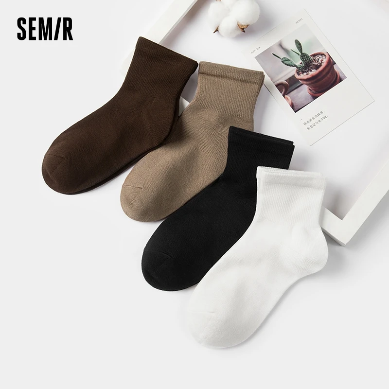 

Semir Socks Women Mid-Calf Socks Simple Solid Color Casual Socks Moisture-Absorbing and Heating Elastic Knitted Socks 3 Pairs