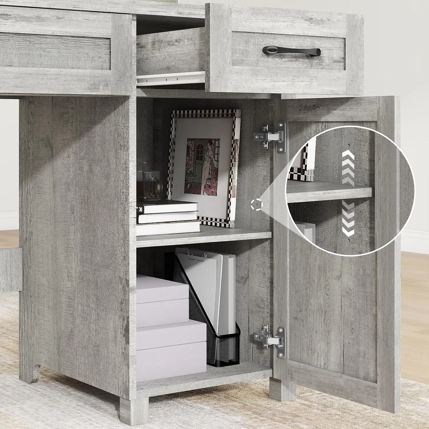 Farmhouse 47" Executive Desk, Computer Desk with Drawers and Storage Cabinet, Workstation Computer Table