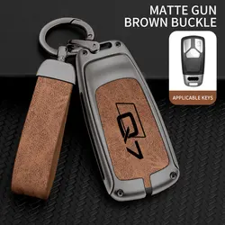 Sleek Metal Leather Car Key Cover with Keychain (Black and brown B)