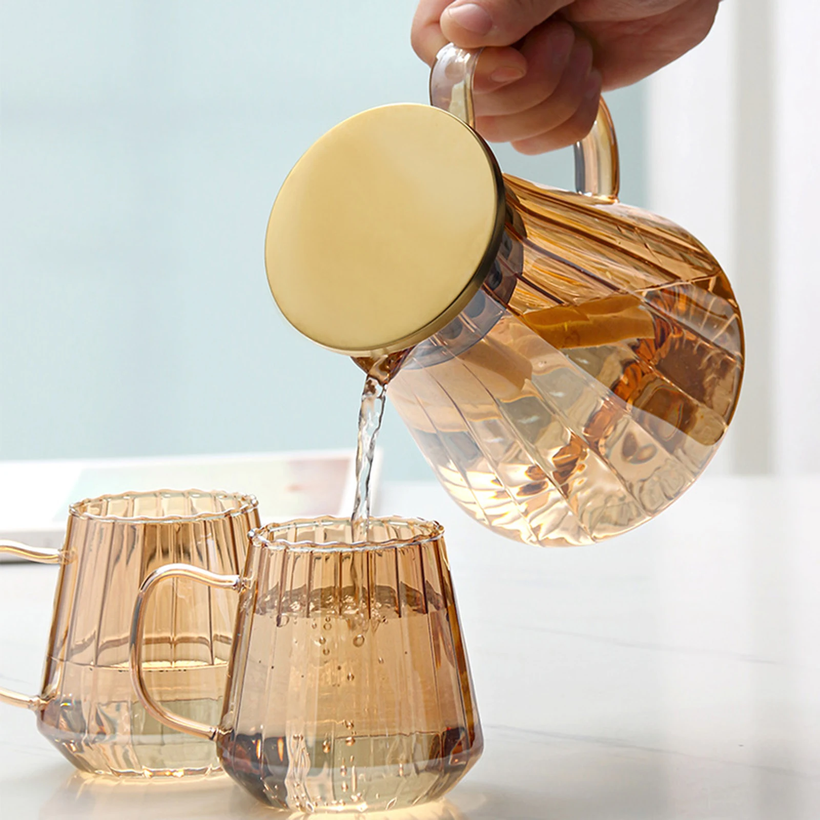1.2L Glass Jug Multipurpose Large Capacity Portable Water Pitcher glass pitcher cold water jug for Hot Cold Beverage Loose Leaf Office Lemonade Kitchen