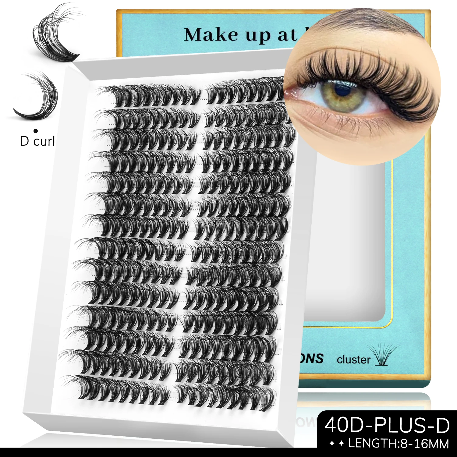 GROINNEYA Wimperncluster, Katzenaugen-Wimpernverlängerung, flauschiges Volumen, DIY-Cluster-Wimpern, dicke Einzelwimpern, Make-up zu Hause – Detail 6