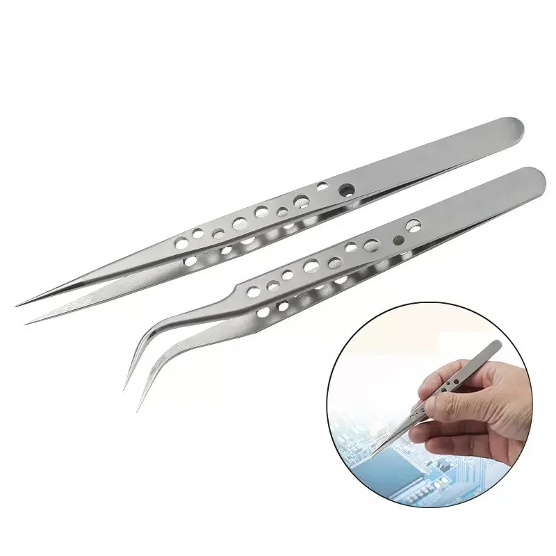 Electronics Industrial Tweezers Anti-static Curved Straight Tip Precision Stainless DIY Hand Tools Sets Forceps Phone Repair precision tweezers tweezer tool esd anti static tweezers phone repair tweezers