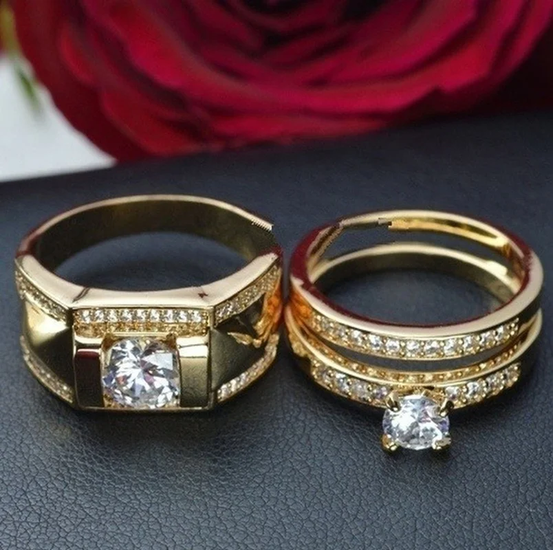 Luxury Women Ring Metal Carving Gold Color Inlaid Zircon Stones Couple Ring Bridal Engagement Wedding Jewelry 1pcs womens ring