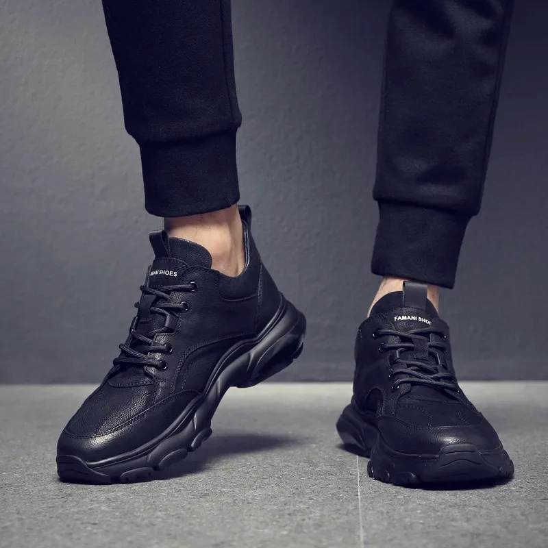 Genuine Leather Male Sneakers Incresed Man Casual Shoes Winter Cotton Men's Sports Shoes Size 38-46 High Quality Jogging Shoes