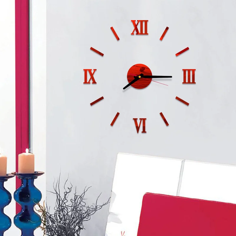 Modern DIY Interior Roman Wall Clock 3D Sticker Home Decor Mirror Effect Room Sticker 3D Wall Mirror Stickers For Kids Rooms
