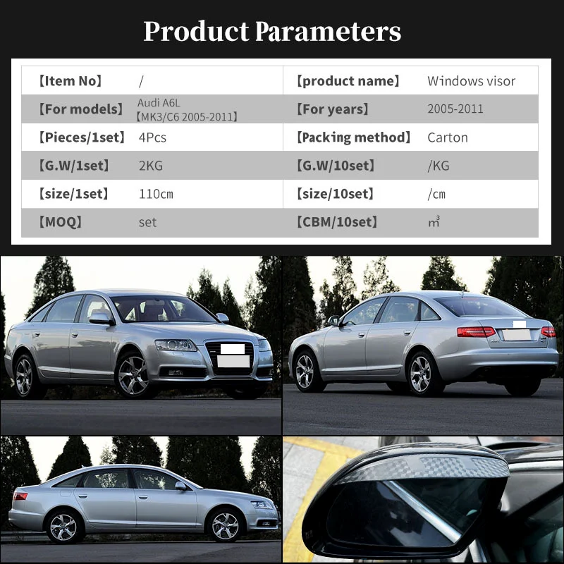 For AUDI A6 SEDAN C6 2005-2012 Window Visor Vent Ventvisor Wind Deflectors Visors Guard Shades Visor Door