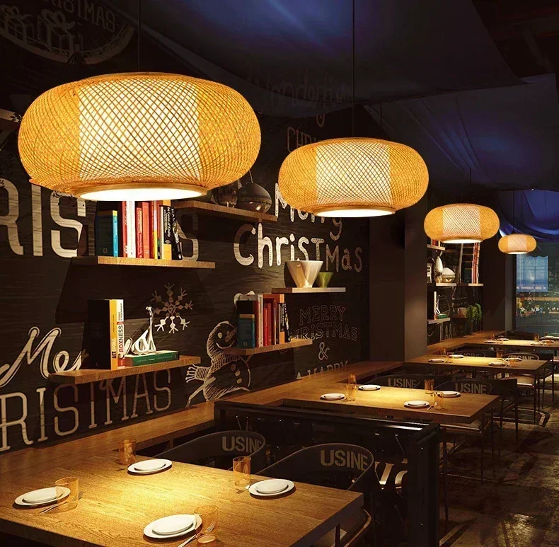 Handmade Natura Woven Lamp Wooden Bamboo Chandeliers Creative Rattan Pendant light for Japanese Restaurant Decorative Lighting 3