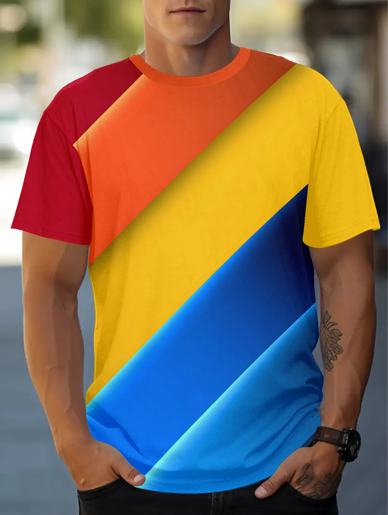 

2024 New Fashion Patchwork Printed T-Shirt Loose Comfortable Fashion Short Sleeves Handsome Casual Multi-Element Clothing
