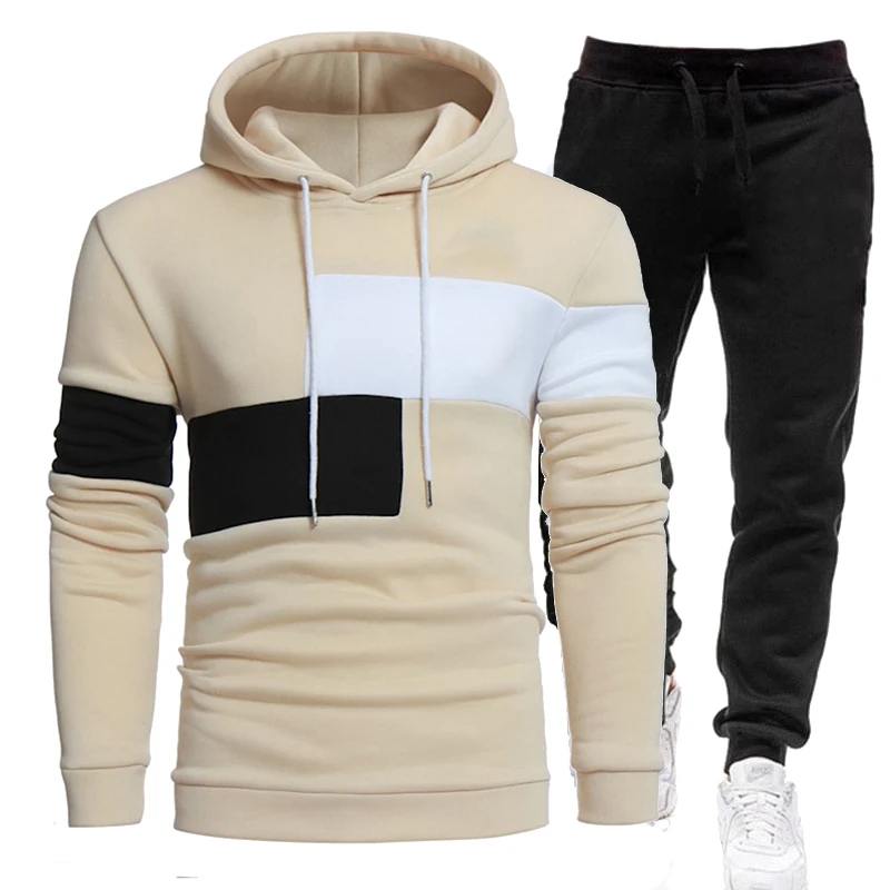 2023 Personality Patchwork Male Tracksuits Men/Women Hoodies+Pants Two Piece Set Autumn Winter Warm Fleece Hooded Pullover Suits