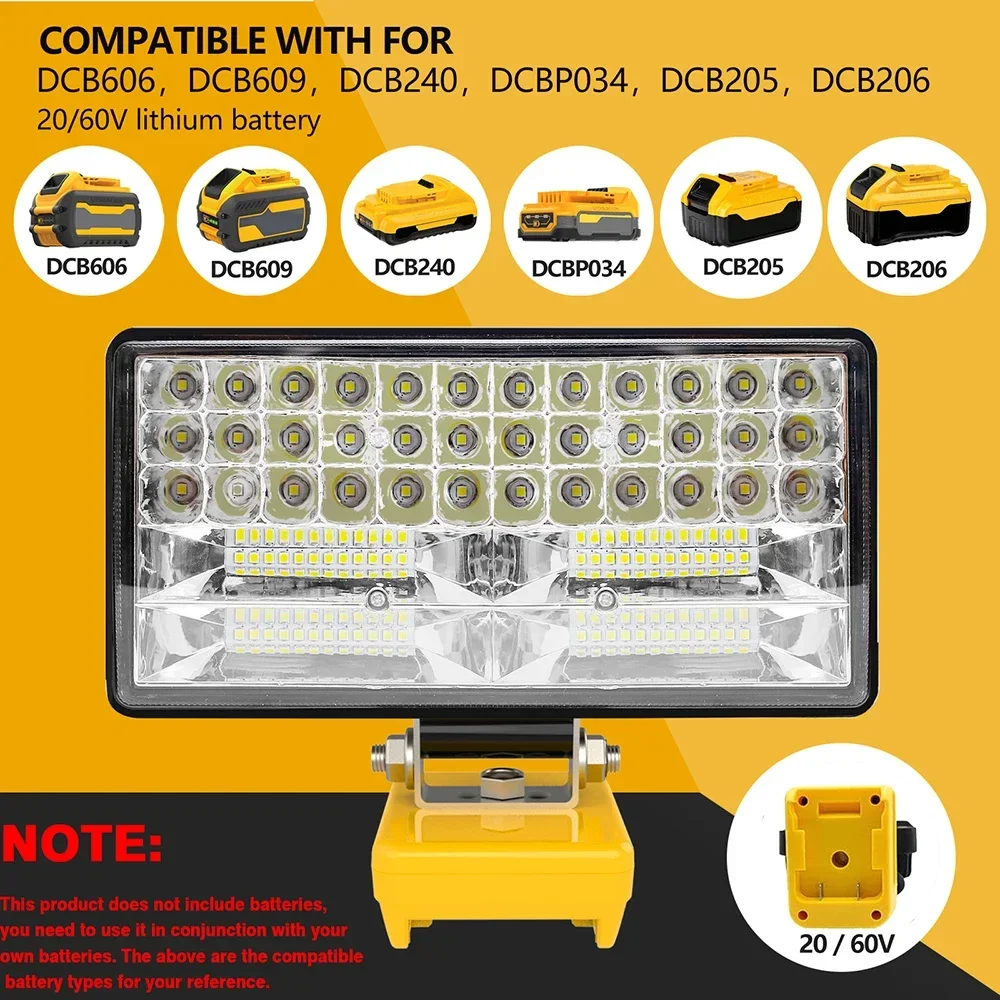 LED Flashlight LED Work Light Work Light 8 Inch Car LED Working Light Flashlight Electric Torch Spotlights for Dewalt DCB206 18V 20V Li-ion Battery Type C USB Power Bank