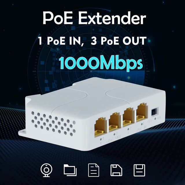 Azishn 4พอร์ต Gigabit PoE Extender 100/1000M เราเตอร์อินเตอร์เน็ต Repeater IEEE802.3af/AT Plug & Play สำหรับ PoE Switch NVR กล้อง IP AP 1