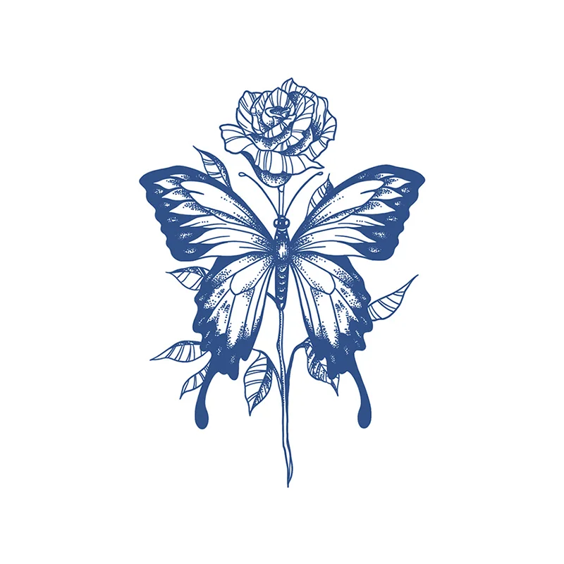 

Temporary Tattoo Butterfly Rose Disposable Tattoo Sticker Waterproof Female Sexy Thigh Fake Tattoo