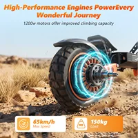 Trottinette électrique adulte SUNNIGOO X2/X2MAX, vitesse réglable, moteur haute puissance 1200W, batterie 48V 18Ah, vitesse maximale 65 km/h, autonomie 35-60 km, grand écran LCD, pneus tout-terrain, trottinette électrique haute vitesse pour les trajets quotidiens et les déplacements en extérieur. 2