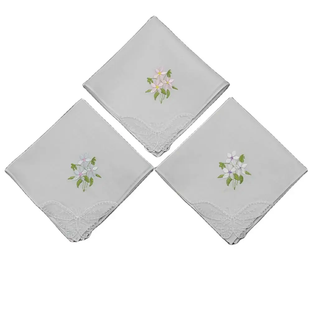 Embroidered Handkerchief Cotton White Handkerchief, Embroidery Lace, Single Side Edge, 10Pcs, Lot
