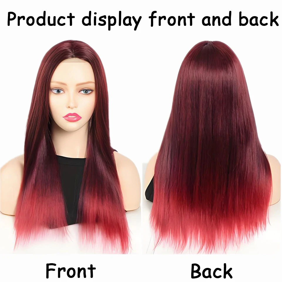 Long Straight Black And Red Ombre Cosplay Wigs Heat Resistant Synthetic Wigs For Women Christmas New Year Carnival Music