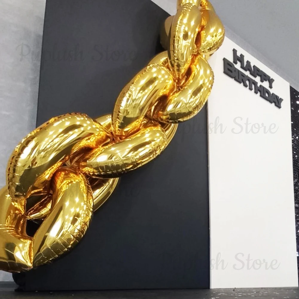 10 Stück Goldfolienkettenballons 16/32/40 Zoll Riesige Metallkette Ballongirlande für 80er 90er Hip Hop Party Retro Geburtstagszubehör – Detail 4