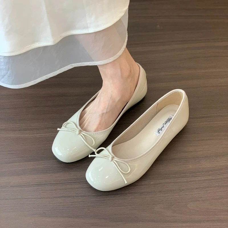 أحذية نسائية مسطحة بفيونكة عصرية للربيع والخريف طر...