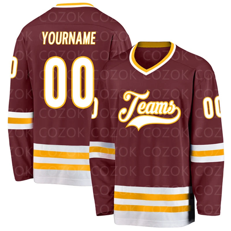 

Custom Dark Brown Hockey 3D Print You Name Number Men Women Ice Hockey Jersey Competition Training Jersey