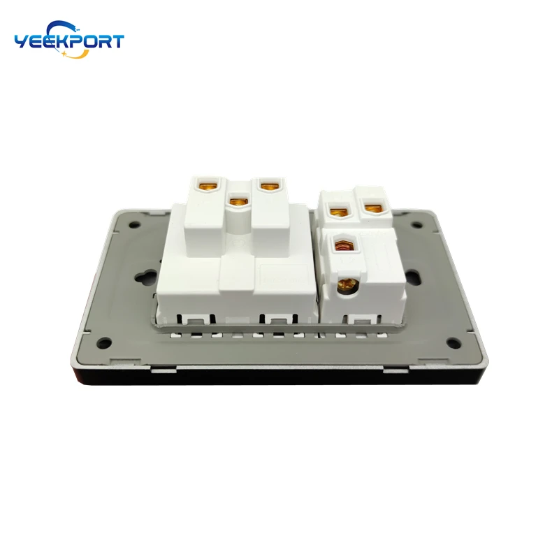 Description Picture 6 of item118mm EU Household German Standard Grey PC flame retardant panel 16A 2-hole Power Plug Wall Socket with Switch Combination