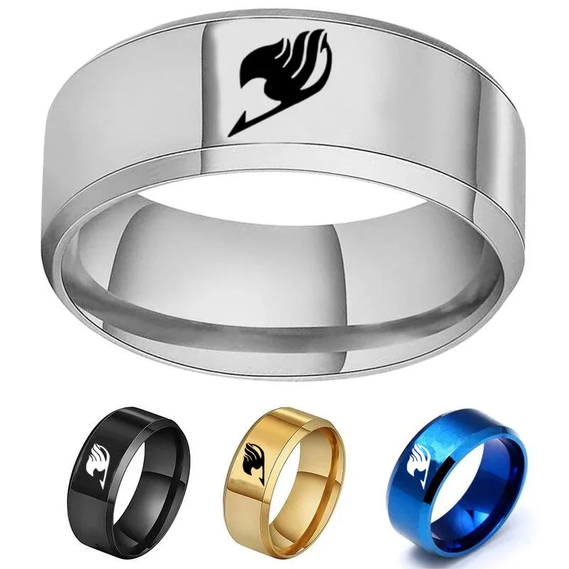 

Aroutty Fashion Cosplay Jewelry Anime Fairy Tail Ring Tattoo Badge Enamel Cartoon Stainless Steel Rings High Quality Jewelry