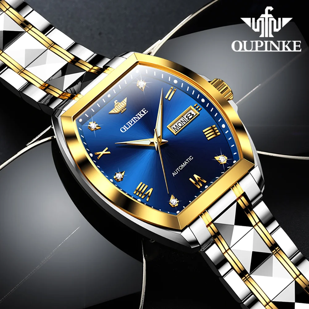 OUPINKE 3200 Automatic Men Watch Tonneau Roman Scale Dual Calendar Mechanical Watch For Men Waterproof Luxury Dress Wristwatches