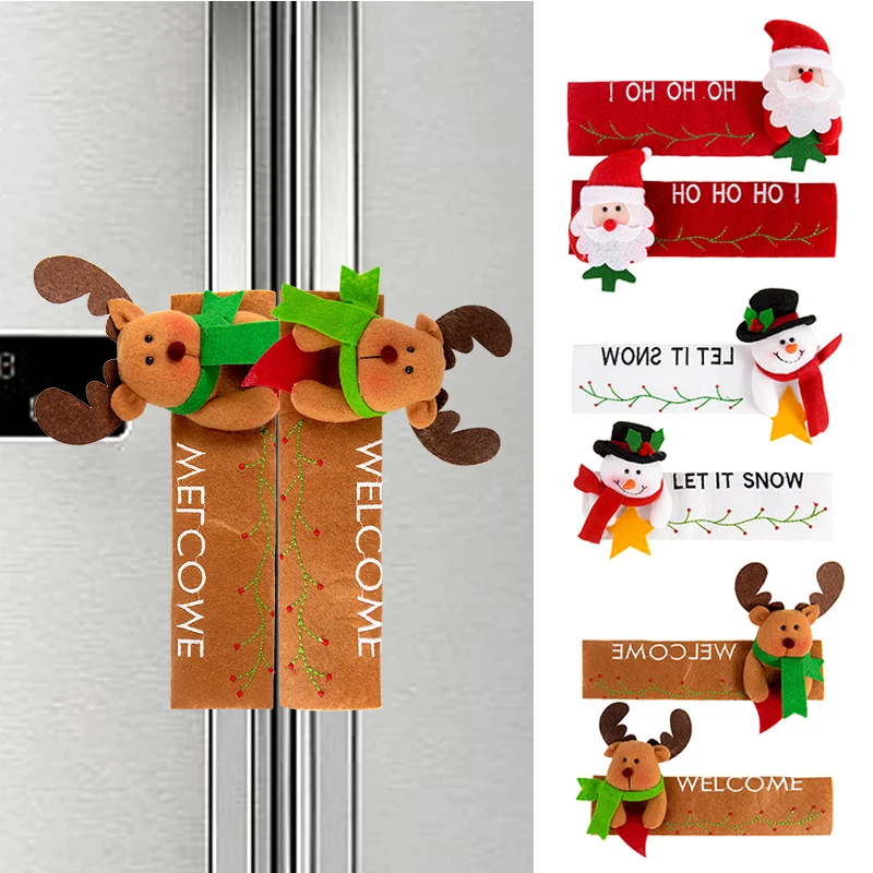 

Santa Fridge Handle Covers Ornaments Christmas Microwave Oven Refrigerator Protective Cover Xmas Store Door Handle Decorations