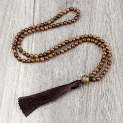 Vintage Wooden Beaded Bracelet & Necklace - Handmade Fashion Jewelry Gift (Tassel Pendant)