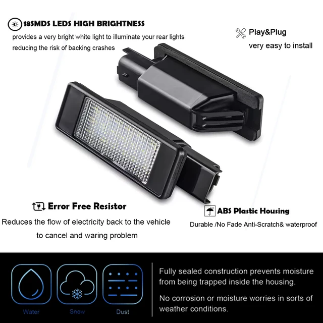 NSLUMO Luci Targa LED Per Peugeot/Citroën - Kit 2 Pezzi, Bianco 6000K, Compatibile Con 207, 308, C3, C4 - Foto 2