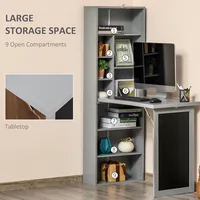 Fold-Out Convertible Writing Table Wall Mount Desk Cabinet with Blackboard and Side Shelf Multi-Function Home Office Work 1