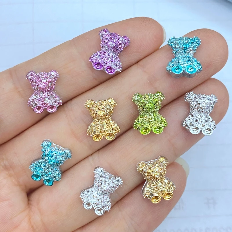 

50pcs Cute New Resin Mini 3D Colorful Small Bear Nail Rhinestones Gems Glitter Nail Art Jewelry Manicure Nail Art Decorations