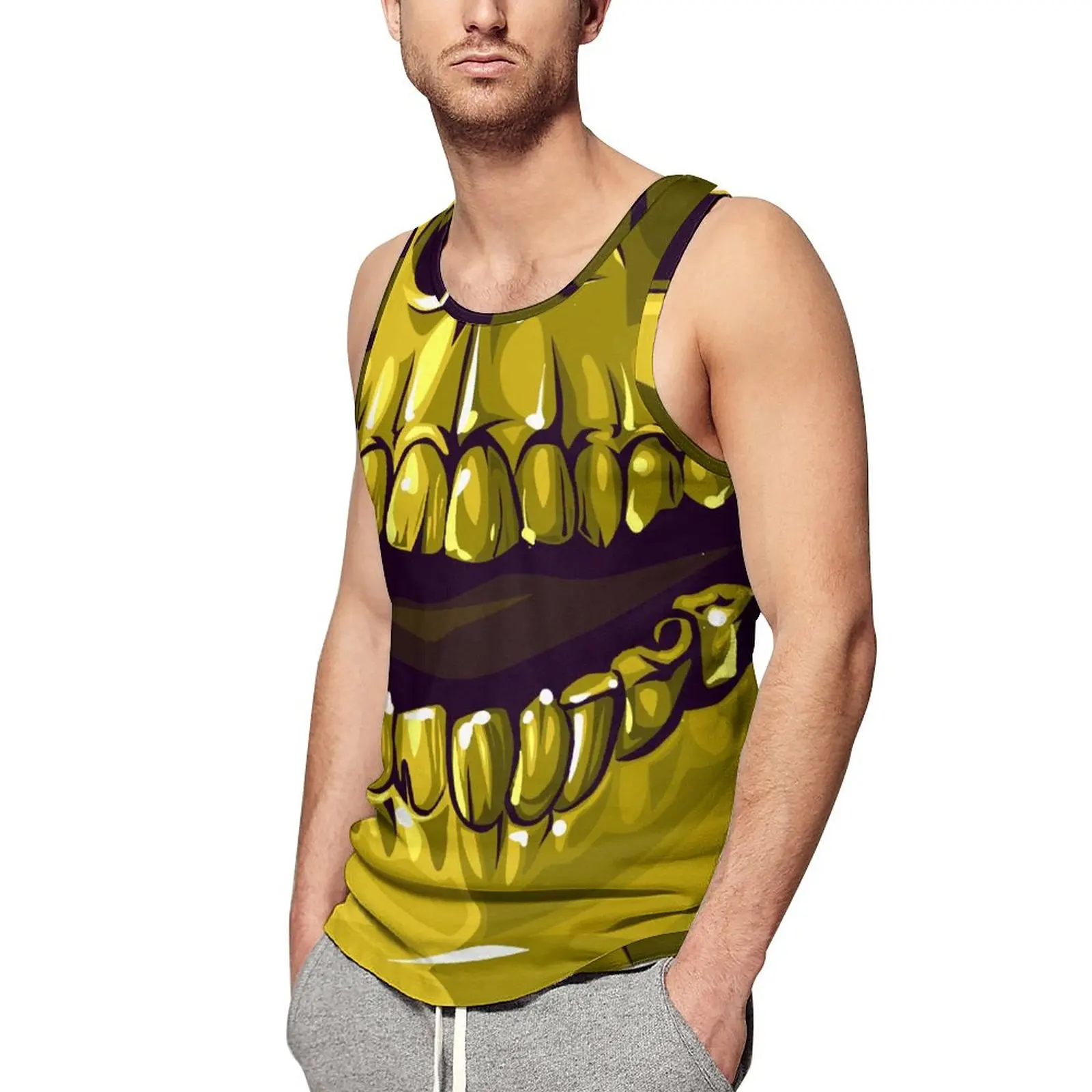 

Men's 3D Undershirts Halloween Skull Mooth Print Fashion Casual Sleeveless Top Boy's Vest
