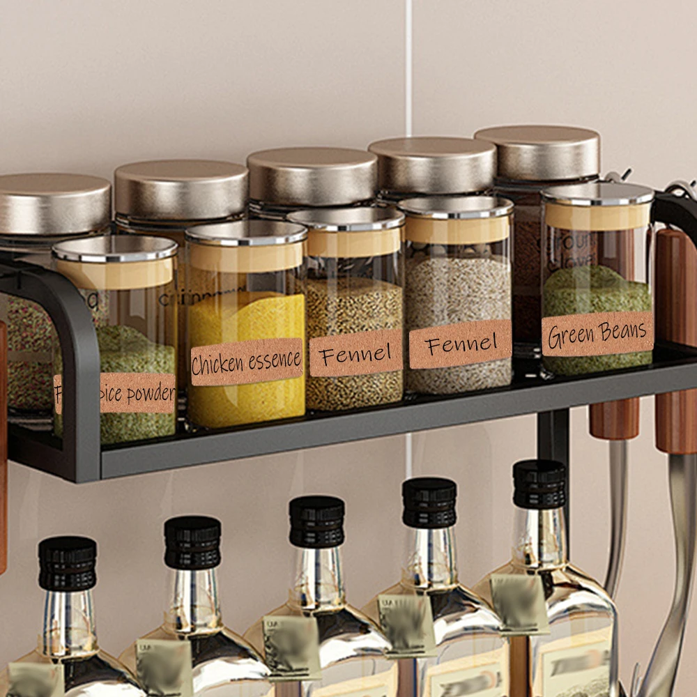 36/480PCS Cork Label Sticker Kitchen Spice Container Classification Tags Sticker DIY Self Adhesive Waterproof Decoration